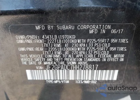 2017 Subaru Crosstrek 2.0I Premium из США, поврежденный, VIN JF2GPADC7HH278817